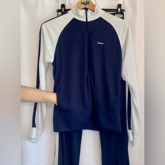 Vintage REEBOK Y2K navy blue&white 2 pcs set tracksuit Jacket&pants Sz Medium - Picture 12 of 16